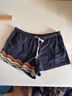 C&C California Fleece Shorts Navy With Retro Striping Lounge Beach Wear L